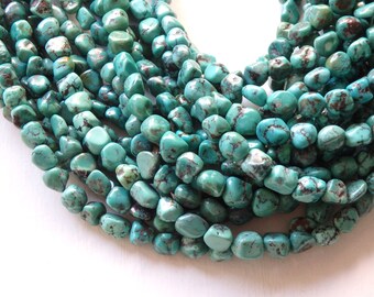 8-10mm Natural turquoise nugget beads - 16" strand of non-dyed irregular blue-green turquoise, natural turquoise nuggets, freeform turquoise