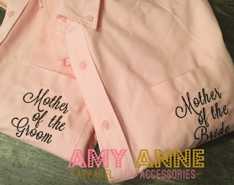 Oversize Mother of the Bride and Groom Button Down Shirt Set - Boyfriend Shirt - Bride Bridesmaids Sorority Bridal 32 Colors
