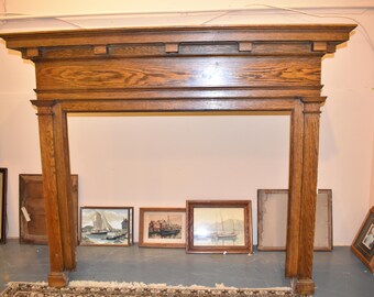 Antique Solid Oak Craftsman Mission Arts and Crafts Fireplace Mantle Surround
