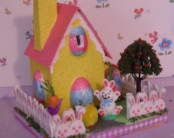 Yellow Putz Easter House with Bunny EAH801