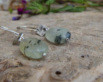 Prehnite and sterling silver dangle earrings