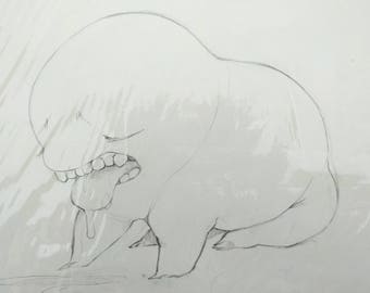 original art - sad sick monster