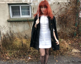 Vintage 1960's Black Faux Fur Cape Made in France