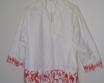 Vintage 1940's- 1950's Malihini Hawaiian Barkcloth 3/4 sleeve Pullover Shirt
