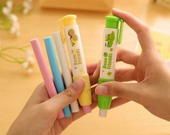 Kawaii Cute Bean Friends Press Style Pencil Eraser + Refills Pack ~ Cute Stationery, School Supplies, Rubber Erasers, DIY Coloring Kids Gift