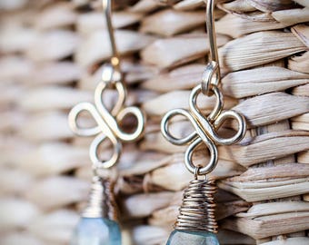 Moss Aquamarine Earrings, March Birthstone, Dangle Earrings, Gemstone Jewelry, Leverback Earrings /14K Rose Gold Filled Sterling Silver