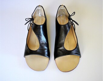Giuseppe Zanoletti Black Leather Strappy Sandal with SIde Tie - Size 38 1/2