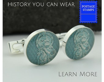 Buddha Cufflinks - Buddha Cuff Links - Vintage Japanese Postage Stamp Cufflinks - Handmade Cufflinks - Onjo Basatsu Cuff Links