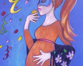 Carnival Mama, mixed media drawing