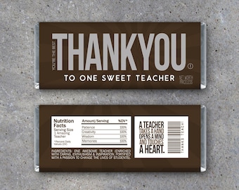 THANK YOU Teacher Appreciation Candy Bar Wrappers – Printable Instant Download – Sweet End of the School Year Teacher Appreciation Gift