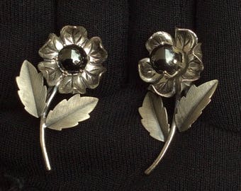 Vintage Sterling Marked Screw Back Flower Earrings