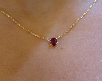 Ruby Necklace / 14k Gold Natural Ruby Solitaire Necklace / Ruby Solitaire Necklace / Ruby Prong Set Necklace / July Birthstone Necklace