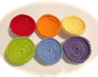 Rainbow Crocheted Nylon Netting And Cotton Yarn Dish Scrubbies- Lot Of Six