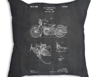Harley Davidson Model JD Patent Pillow, Harley Motorcycle, Harley Davidson Bedding, Vintage Motorcycle, Transportation Nursery, PP0010