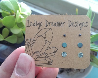 3 Piece Full moon Stud Set | Moon Studs | circle stud earrings | 4mm Silver Studs | Oxidized Stud Set | Silver Studs