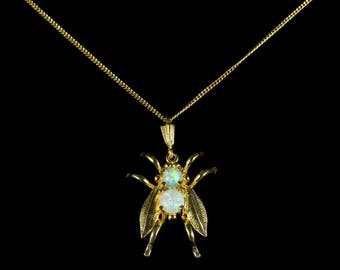 Opal Insect Bug Pendant Necklace 18ct Gold Silver