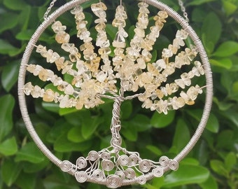 Tree of Life Citrine Sun Catcher, Dream Catcher, Wall Art, Window Hanging, wire tree, wire tree of life