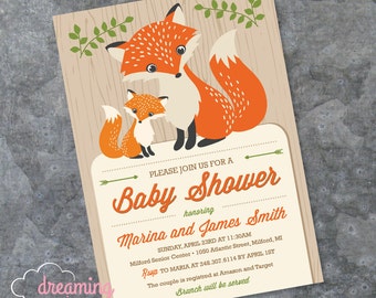 Fox Baby Shower Invitation - Mama and Baby Fox