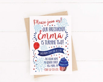 Fourth of July Birthday Invitation | Personalized July 4th Birthday | Summer, Fireworks, Red, White, & Blue Invitation | DIGITAL FILE ONLY