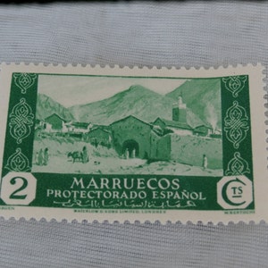 Spanish Morocco Stamp Vintage Marruecos Protectorado Espanol 2 Cts Green