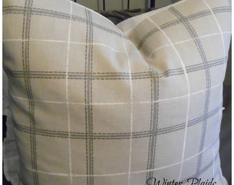 Scottish Clay.Denim Blue.Plaid Pillow Cover.Slipcovers.Farmhouse.Toss Pillows.Throw Pillows.Lumbar Pillows.