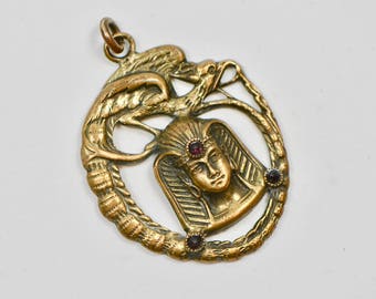 Art Deco 1920s Egyptian Revival Pendant with Garnet Stones
