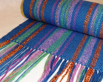 Handwoven Rayon Scarf, Handwoven Cotton Scarf, Hand Woven Scarf, Woven Scarf, Blue Scarf, Blue Woven Scarf, Blue Ikat Scarf - #02-10