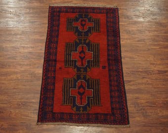 Afghan 4X6 Tribal Hand-Knotted Wool Area Rug - 1970's Carpet (3.6 x 6.6)