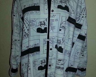 80's Black & White Blouse -SORREL BRAND- Long Shirt- Size L - Runs Large-Free Shipping!