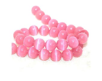 set of 10 glass beads Pink 8 mm cat's eye