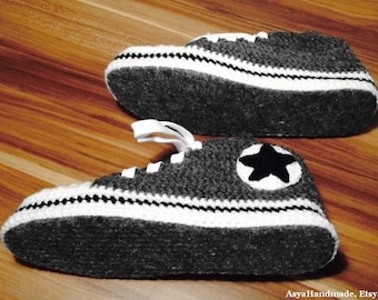 Slipper socks, House slippers, Grey slippers, Slippers for gift, Crochet slippers, Sneakers Style Slippers