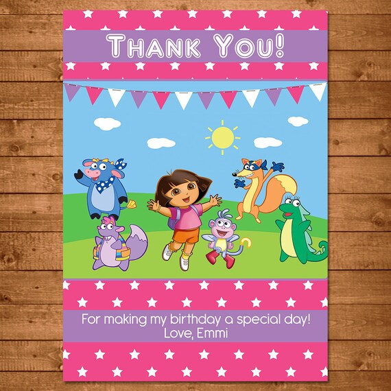 Dora the Explorer Thank You Card Pink Stars Dora Thank You