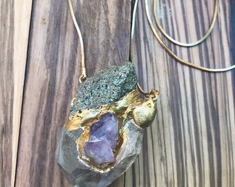 Amethyst Pyrite and Quartz Necklace