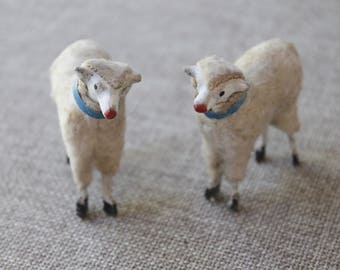 Vintage Pair of German Spun Cotton Putz Stick Leg Sheep, Vintage Easter/Christmas Decoration, Vintage Woolly Sheep, Vintage Lamb