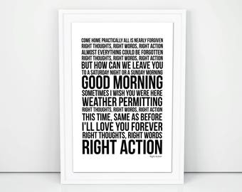 Franz Ferdinand Poster Right Action Lyrics song Print A4 A3 Size Wall Artwork