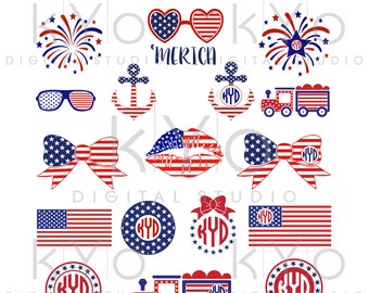 4th of July SVG Bundle American Flag pattern Bow Anchor Glasses Fireworks Merica Star svg Independence Day SVG files for Cricut Silhouette