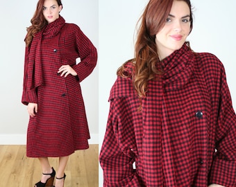 Vintage 80s SAKS FIFTH AVENUE Plaid Coat