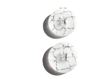White and Silver Cracked Buttons... Set of 2