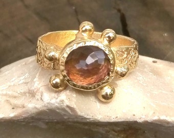 Tourmaline Ring, Solitaire Ring, Solid 14 kt and 18 kt tourmaline Statement ring, Ancient style gemstone ring, Tourmaline jewelry