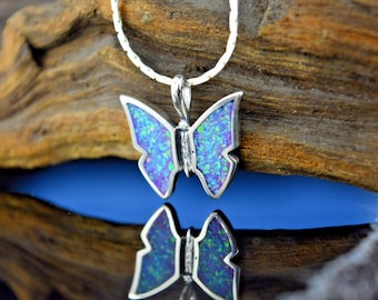 Sterling silver Butterfly pendant w/ inlaid crushed pieces of Lavender Fire Opal