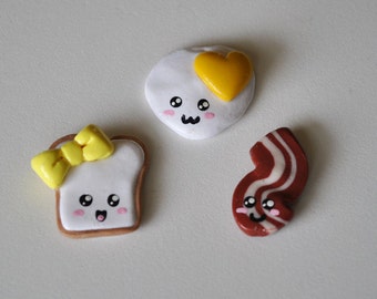 Cute Polymer Clay Breakfast Magnets (Set of 3)