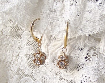 Antique Rhinestone Pierced Earrings Gold Filled Earrings Old Earrings Bridal Jewelry Something Old Vintage Jewelry 1920s FREE SHIPPING US