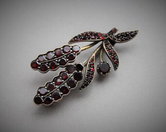 Antique Bohemian Garnet Wheat Spray Brooch / Victorian Heirloom Jewelry