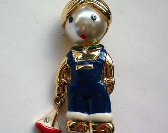 Primitive Boy Pin with Sailboat - 5675