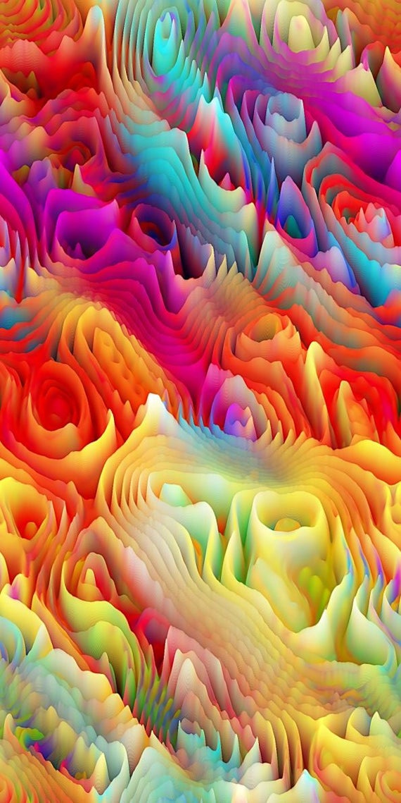 Artist Handmade Cotton Fabric Fiber Art By The Yard Vibrant Colors Maze Abstract Kaleidoscope Quilting Craft