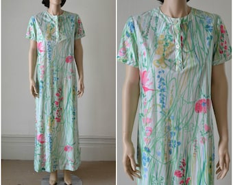 70s Maxi Dress Knit Watercolor Floral Joan Leslie Dress