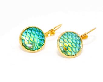 Green Mermaid Earrings, Mermaid Scale Earrings, Mermaid Jewellery, Fantasy Jewelry, Teenager Gift, Birthday Gift, Best Friend Gift,