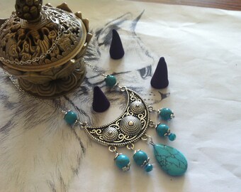 Bohemian India "Panju" silver and turquoise necklace