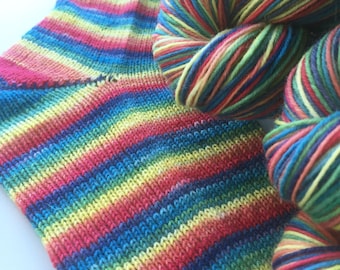 Hand dyed self striping sock yarn - Mellow Rainbow