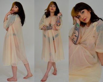 REDUCED Vintage Negligee Pink Peek A Boo Peignoir by 
